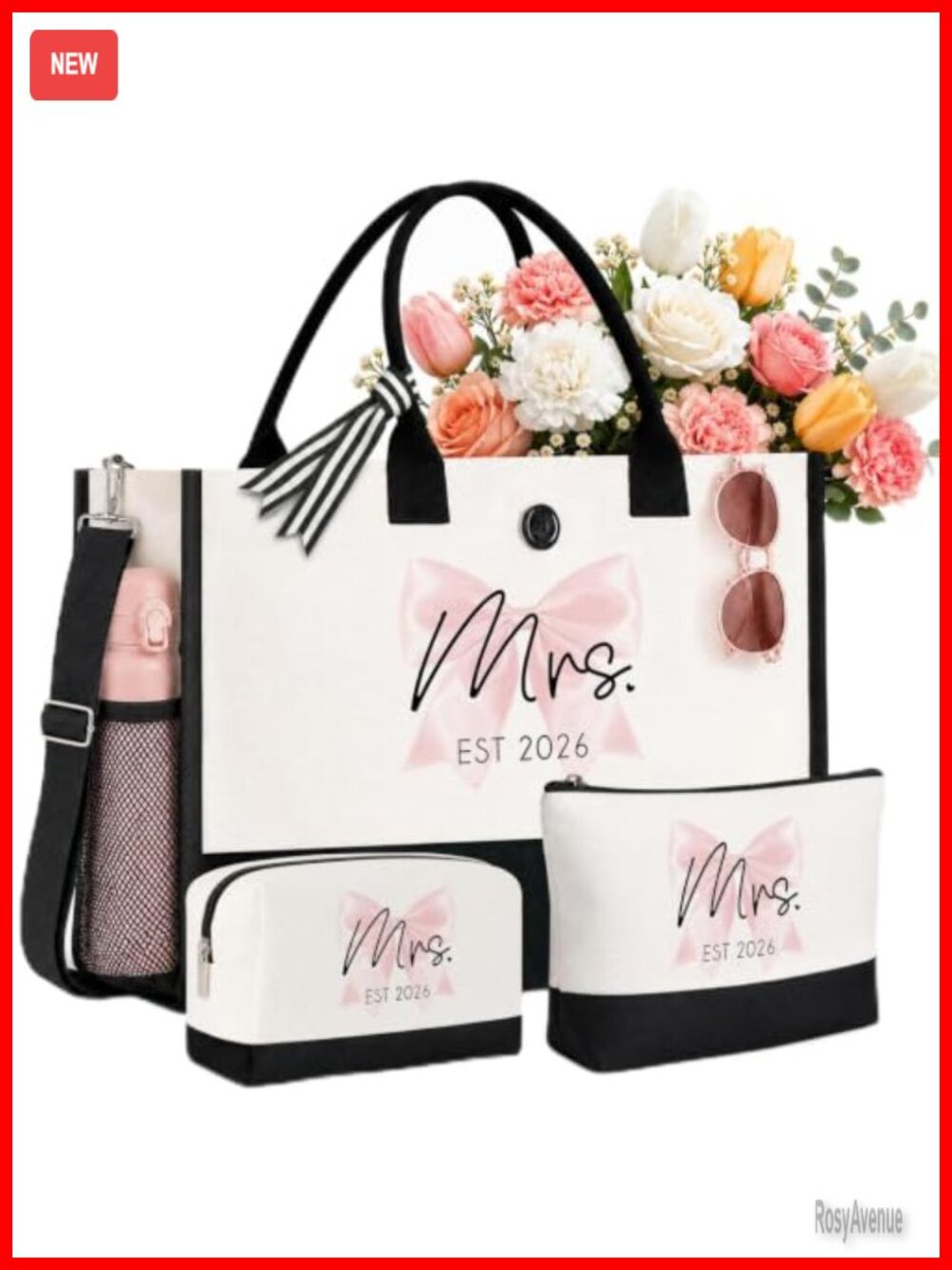 Canvas Bride Tote Bag Set Mrs EST 2026 Bridal Shower Gift